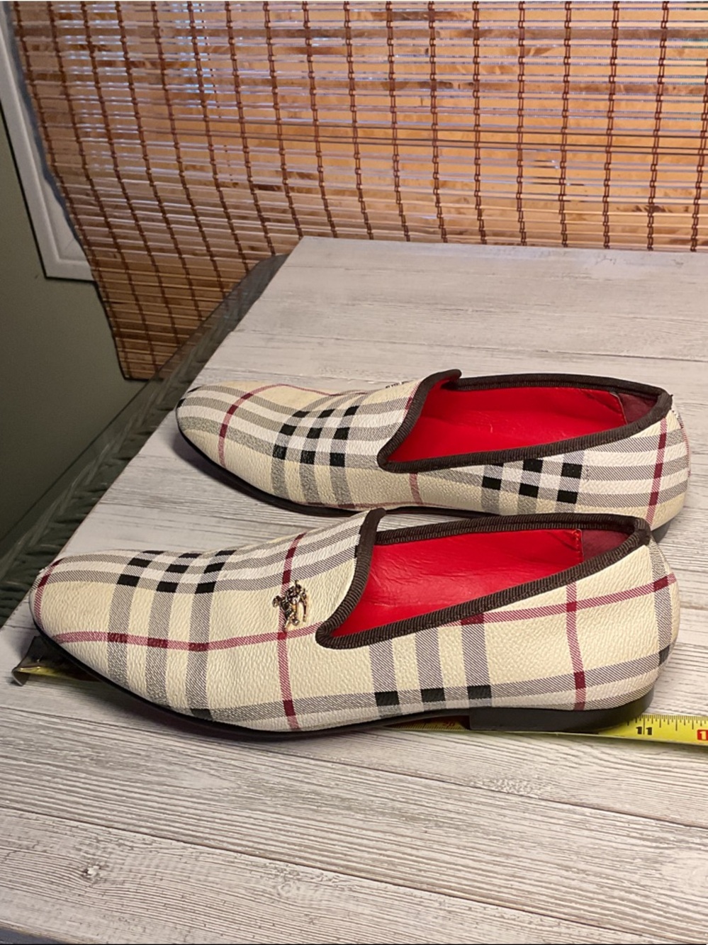 Burberry Cream Plaid Slip-On Loafers with Red Interior size 39, women US9-9.5 - Picture 9 of 11